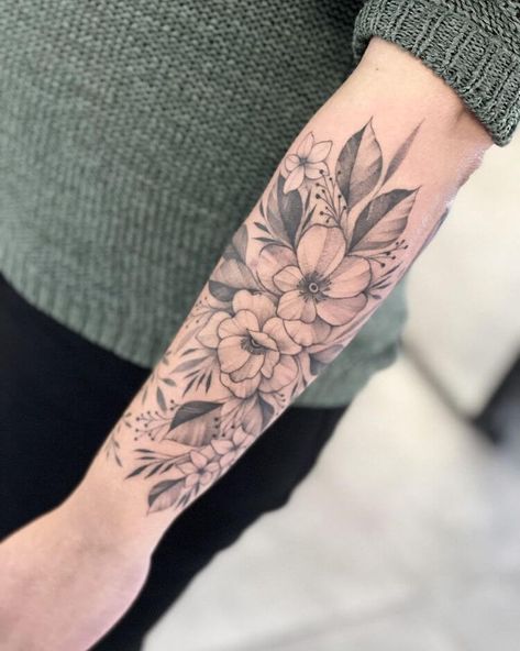 Poppy Flower Tattoo Forearm, Poppy Flower Tattoo Wrap Around, Poppy Sleeve Tattoo, Bouquet Sleeve Tattoo, Poppy Tattoo Sleeve Floral, Poppy Half Sleeve Tattoo, Poppy Flower Half Sleeve Tattoo, Large Forearm Tattoo, Poppy Sleeve Tattoos For Women