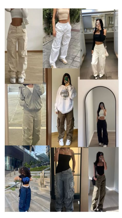 Outfits With Baggy Cargo Pants, Cargo Baggy Pants Outfit, How To Style White Cargo Pants, Outfit Con Pantalones Cargo, Pantalon Ancho Outfits, Baggy Cargo Outfit, Outfits Con Pantalon Cargo, Outfits Pantalones Cargo, Baggy Pants Outfit Street Styles