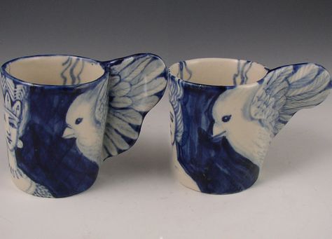 Bird Cup, Keramik Design, Blue And White China, Egg Cups, Blue China, Cups And Mugs, Ceramic Cups, Bird Art, Clay Art