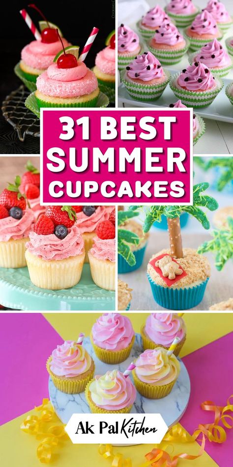 Try these delicious and refreshing summer cupcakes for your next party or gathering. From citrusy lemon cupcakes to sweet strawberry cupcakes, these summer cupcake recipes are sure to satisfy your sweet tooth. Get inspired with these summer cupcake ideas and create your own unique combinations. Whether you’re hosting a barbecue, picnic, or beach party, these summer desserts are sure to impress your guests. So, what are you waiting for? Get baking and enjoy these delicious summer treats! Summery Cupcake Ideas, Summer Fun Cupcakes, Picnic Themed Cupcakes, Best Summer Cupcakes, End Of Summer Party Desserts, Cupcake Summer Ideas, Easy Summer Cupcakes Ideas, Fruit Birthday Cupcakes, Summertime Cupcake Ideas