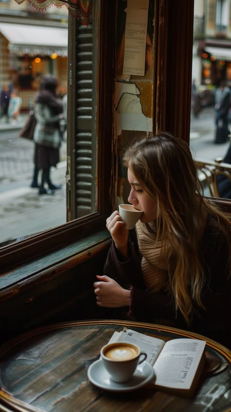 Café contemplation moment: A young woman enjoying a quiet moment with her coffee, gazing out the café window. #woman #cafe #coffee #window #contemplation #aiart #aiphoto #stockcake ⬇️ Download and 📝 Prompt 👉 https://stockcake.com/i/caf-contemplation-moment_539984_803359 Sipping Coffee, Sitting At Coffee Shop, Coffee Reference, Reading In Cafe, People At A Cafe, Cafe Scene, Cafe Model Photography, Woman At Cafe, People Sitting In Cafe