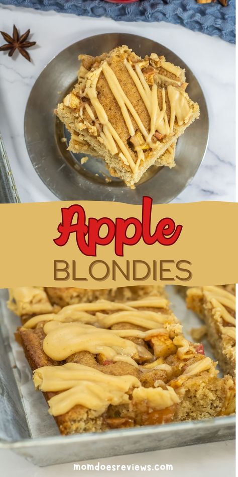 Apple Blondies - Mom Does Reviews Apple Pie Blondies, Simple Apple Desserts, Simple Thanksgiving Desserts, Quick Apple Desserts, Apple Blondies Recipe, Quick Apple Dessert, Apple Turnover Recipe, Apple Blondies, Apple Pie Cupcakes