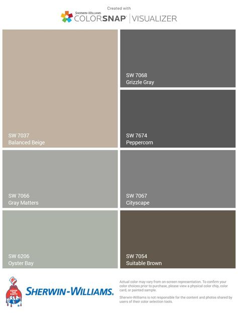 Brown And Gray Paint Schemes, Balanced Beige Color Palette, Balanced Beige Color Scheme, Lake House Paint Colors, Grey Paint Schemes, Balanced Beige, Beige Color Scheme, Beige Color Palette, Basement Makeover