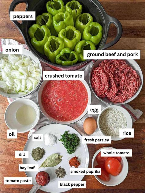 Romanian Stuffed Peppers (Ardei Umpluți) - Cristina's Kitchen Croatian Stuffed Peppers, Romanian Stuffed Peppers, Romani Food Recipes, Romanian Recipes In English, Croatian Meals, Moldovan Food, Hungarian Stuffed Peppers, Slavic Food, Macedonian Recipes