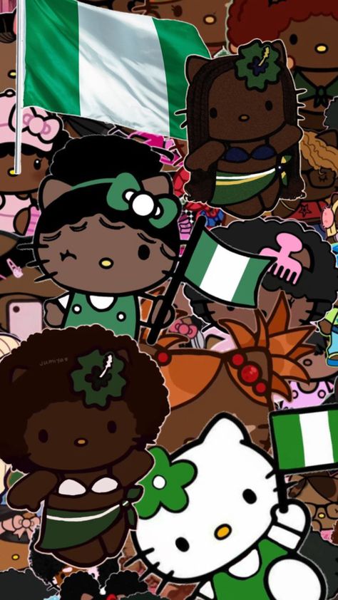 Hello kitty Nigeria Flag Wallpaper, Nigerian Hello Kitty Pfp, Hello Kitty Nigerian Flag, Nigeria Hello Kitty, Nigerian Hello Kitty, Nigerian Wallpaper, Vibing Wallpapers, Hello Kitty Swag, Kitty Pfp