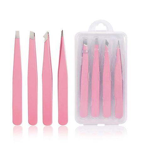 Tirdkid Tweezers Set 4-piece, Professional Stainless Steel Tweezers, Precision Tweezers for Eyebrows, Facial Hair, Ingrown Ha Eyebrow Tools, Plucking Eyebrows, Interlocking Foam Tiles, Paw Print Stickers, Tweezers Eyebrows, Double Eyelid, Transparent Box, Magnetic Eyelashes, Unwanted Hair