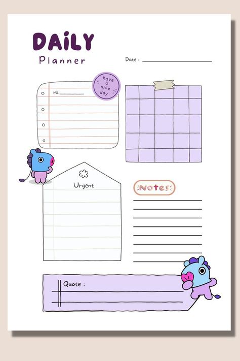 ARMYYY! Get yourself the perfect BT21 Mang Planner to manage your life and help achieve your goals. Just download, print and get started. Shop this from https://www.etsy.com/in-en/deewithlovee/listing/1333455290/bt21-daily-planner-mang-bts-daily?utm_source=Copy&utm_medium=ListingManager&utm_campaign=Share&utm_term=so.lmsm&share_time=1668595722446 Bt21 Planner, Bt21 Mang, Daily Planner Design, Monthly Planner Template, Blank Calendar Template, Paper Background Design, Daily Planners, Agenda Planner, Bullet Journal Design Ideas