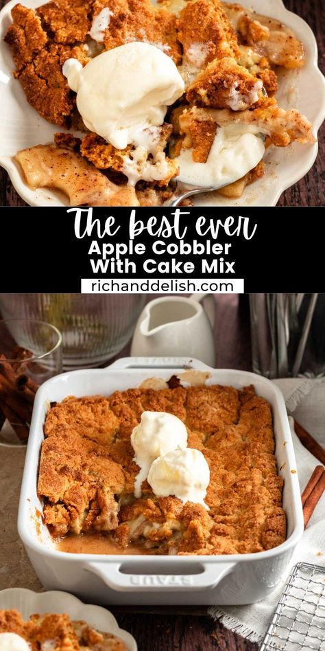 This apple cobbler with cake mix also known as a dump cake, is made with a few simple ingredients and is the perfect dessert for fall! Dump Apple Cobbler, Apple Crisp With Cake Mix Easy, Apple Cobbler With Cake Mix Easy, Apple Cobbler Dump Cake, Cake Mix Apple Cobbler, Healthy Dinner Vegetarian, Easy Apple Cobbler, Holiday Recipes Desserts, Desserts With Cream Cheese