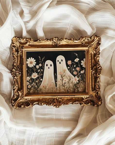 Fall Vinyettes, Fall Art Projects For Adults, Boho Fall Decor Ideas, Pretty Halloween Decorations, Whimsigoth Home, Goth Flowers, Cute Ghost Art, Ghost Printable, Two Ghosts