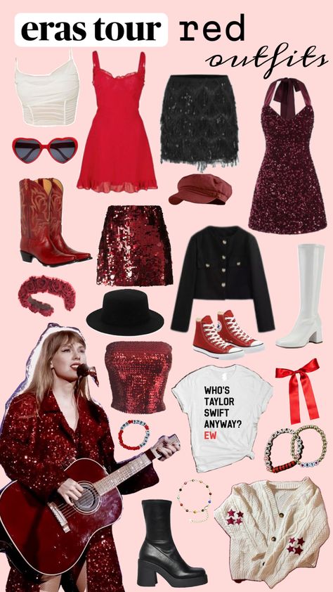 Red Era Outfit Ideas, Red Inspired Outfits Taylor Swift, Red Eras Tour Outfit Ideas, Eras Tour Inspo Outfit, Taylor Swift Red Outfits, Red Era Outfits, Red Eras Tour Outfit, Bday Aesthetics, 22 Bday