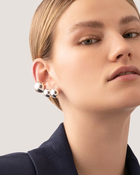 Lyra Climbers Silver | JENNY BIRD Winter Jewelry Trends, Double Piercing, Winter Jewelry, Jenny Bird, Crystal Bangle, Ear Climbers, Bar Studs, Climber Earrings, Metal Ball