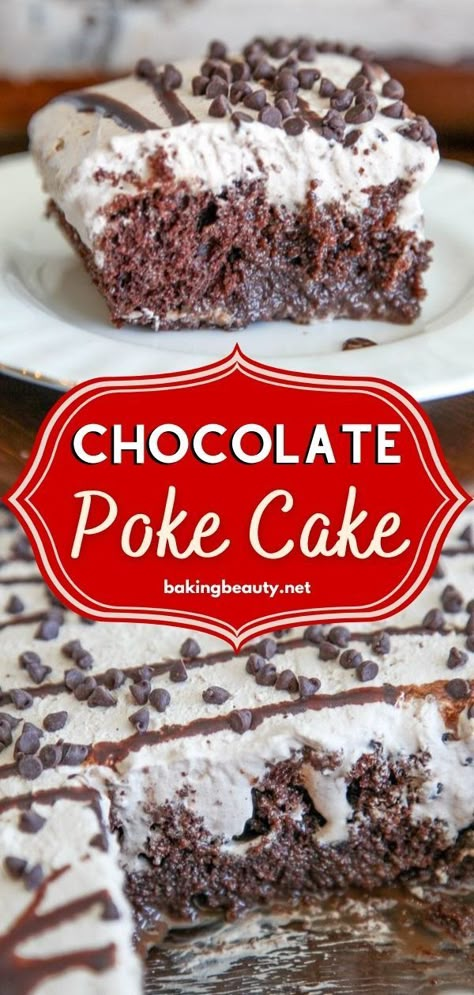 Include this poke cake recipe in your chocolate desserts! You'll definitely love this chocolate poke cake with condensed milk! It has a decadent filling and a light creamy topping. It's the best! Try it! Chocolate Poke Cake With Box Cake, Cake With Condensed Milk Poke, Easy Poke Cake Recipes Condensed Milk, Chocolate Condensed Milk Cake, Jello Pudding Poke Cake, Chocolate Poke Cake With Vanilla Pudding, Jello Poke Cake With Pudding Frosting, Sweetened Condensed Milk Poke Cake, Poke Cake With Sweetened Condensed Milk