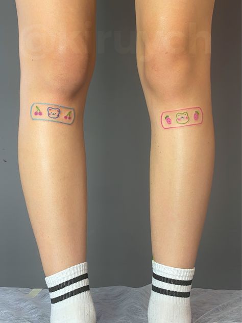 Band Aid Knee Tattoo, Band Aid Tattoo, Traditional Tattoo Knee, Bandage Tattoo, Under Knee Tattoo, Tattoo Whale, Above The Knee Tattoo, Unique Tattoos Black Women, Tattoo Knee