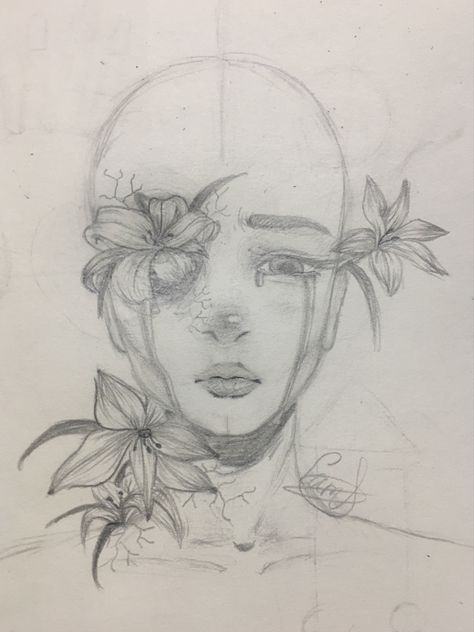 Flower Disease Drawing, Hanahaki Disease Art Reference, Flowers Growing Out Of Body Drawing, Infection Drawing, Diseases Drawing, Flower Person Drawing, Flower Gore, Hanahaki Disease Art, Monthly Challenges