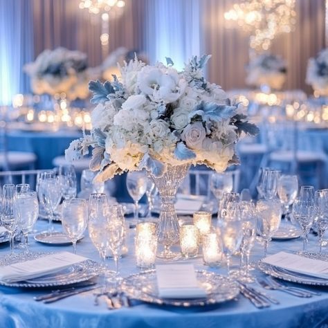 Icy Blue and Silver Winter Wedding Colors: Elegant Tips to Shine - Yeah Weddings Winter Wonderland Wedding Centerpieces, Wedding Colors Elegant, Elegant Tips, Ice Blue Weddings, Silver Winter Wedding, Sky Blue Wedding, Silver Wedding Theme, Blue Winter Wedding, White Winter Wedding