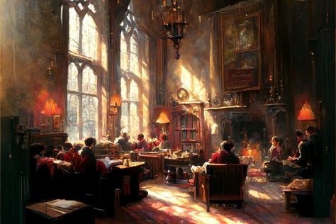 School Common Room, Hogwarts Common Rooms, Hogwarts Room, Gryffindor Common Room, Room Illustration, Gryffindor Aesthetic, Harry Potter Wall, Harry Potter Artwork, Hogwarts Aesthetic