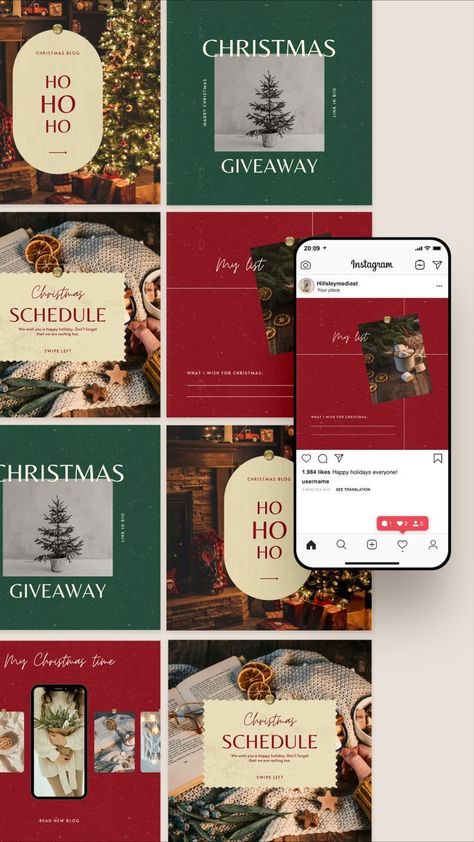 Social Media |  #socialmedia, #socialmedia_template Christmas Instagram Post, Branding Mood Board Inspiration, Insta Template, Canva Christmas, Christmas Newsletter, Instagram Grid Design, Christmas Advertising, Christmas Instagram, Christmas Layouts