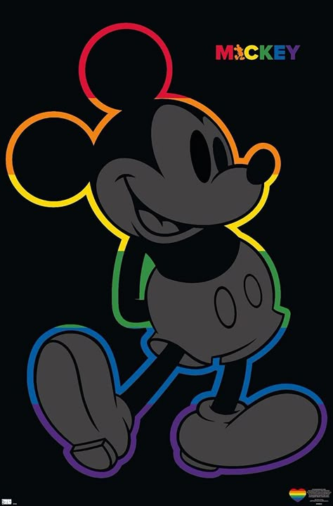 Rainbow Mickey Mouse, Cartoon Art Disney, Rainbow Outline, Mickey Mouse Images, Mickey Mouse Pictures, Mickey Mouse Art, Wall Poster Prints, Disney Posters, Mickey Mouse Wallpaper