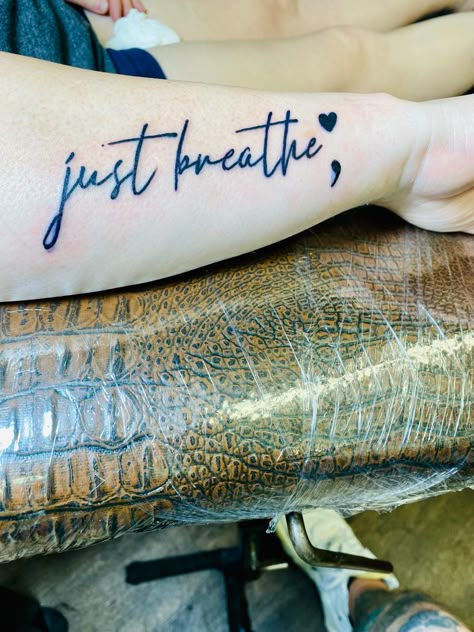 Just Breathe Feather Tattoo, Just Keep Breathing Tattoo, Inhale Exhale Tattoos For Women, Just Breathe Tattoos For Women Forearm, Just Breathe Tattoos, Just Breathe Tattoos For Women, Breathe Tattoos, Tattoos Faith, Just Breathe Tattoo