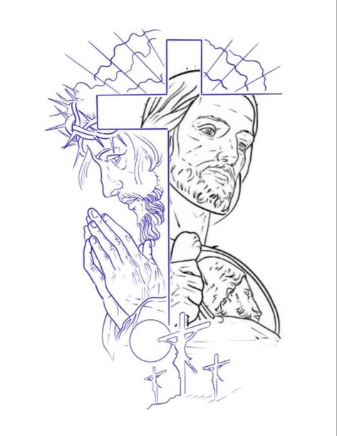 San Judas Drawing Easy, Saint Jude Drawing, San Judas Tattoo Design, San Judas Drawing, St. Jude Tattoo, Angel Tattoo Stencils, Metamorphosis Tattoo, San Judas Tadeo Tattoo, Prison Drawings