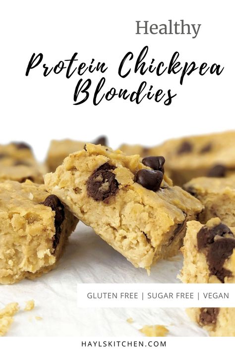 Chickpea Protein Bar, Chickpea Protein, Chickpea Blondies, Protein Blondies, Chickpeas Protein, Vegan Blondies, High Protein Cheesecake, High Protein Desserts, Sugar Free Vegan