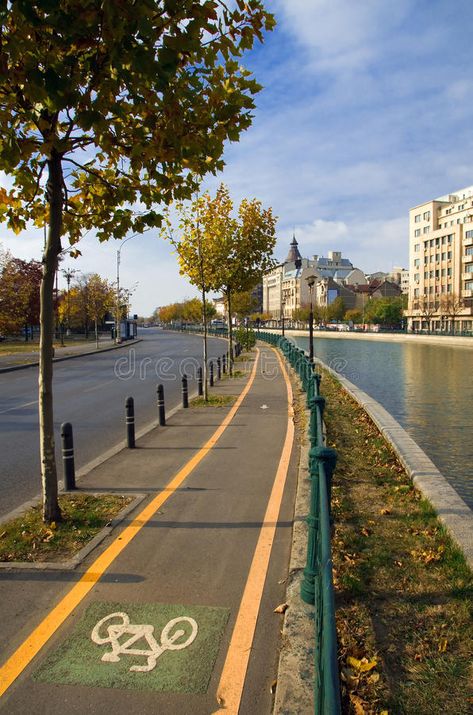 Bicycle Lane Landscape Design, Bicycle Lane Design, Bike Lane Design, Bicycle Lane, Sunny Autumn Day, Streetscape Design, Walkable City, Sunny Autumn, Urban Design Architecture