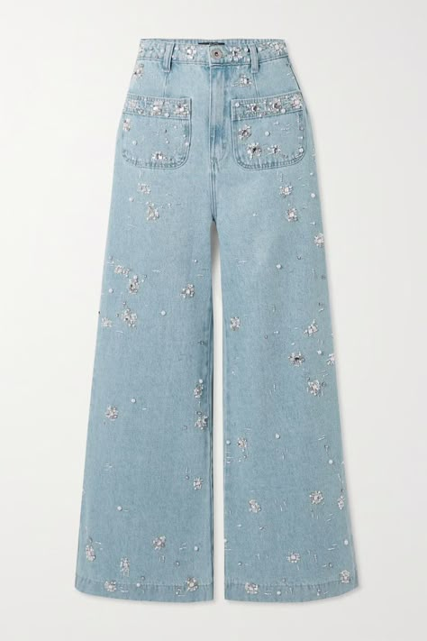 Pearl Jeans, Hand Embellishment, Looks Jeans, Smart Casual Women, Moda Denim, Crystals Beads, Embellished Jeans, Metallic Sandals, Jeans Diy