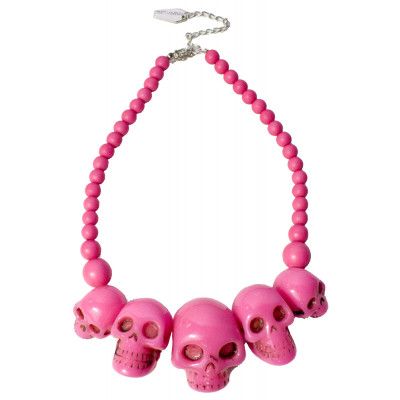 Spoon Jewelry Diy, Pink Bead Necklace, Pink Beaded Necklace, Women Fashion Accessories, Pink Skull, Sparkly Things, Skull Fashion, Skull Necklace, Jewelry Model