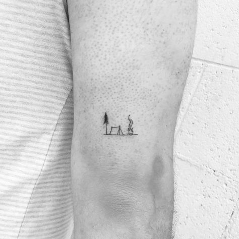 Tent Tattoo, Evermore Tattoo, Camping Tattoo, Needle Tattoo, Single Needle Tattoo, Fine Line Tattoo, Minimalist Line Art, Little Tattoos, Fine Line Tattoos