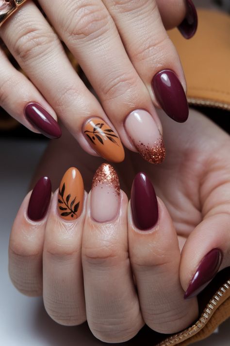 Get ready to celebrate the season with these cozy autumn fall nail ideas featuring delightful pumpkin spice patterns. Imagine warm shades of burnt orange and creamy beige intertwined with intricate designs that evoke the beauty of falling leaves. Whether you're heading to a harvest festival or enjoying a cozy night in, these nails will make a statement and elevate your autumn style. Embrace the vibes and show off your trendy manicure! Autumn Nails Orange, Burnt Orange Nails Designs, Burnt Orange Fall Nails, Harvest Nails, Pumpkin Spice Nails, Trendy Manicure, Neat Nails, Almond Acrylic, Orange Nail Designs