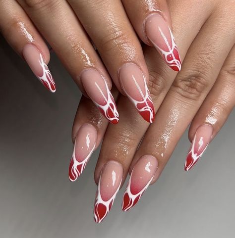 #nails #nailart #nailtech #nailsoftheday #nail2inspire #nailsart #nailsofinstagram #naildesign #summernails #fashion #style #summervibes #inspo Red And Gold Swirl Nails, Black Nails Swirl, Red Abstract Nails, Scorpio Nails, Swirly Nails, Happy Birthday For Her, Swirl Nails, Nails Inspo, Cute Acrylic Nails