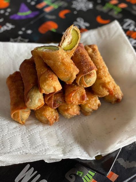 Pickle Addicts (Not So) Anonymous | Wife saw this recipe and I just made these Pickle Popper Eggrolls for us | Facebook Bakery Business Plan, Dill Pickle Dip, Pickle Dip, Pickled Eggs, Oil Drop, Egg Roll Recipes, Egg Roll Wrappers, Game Day Snacks, Egg Roll