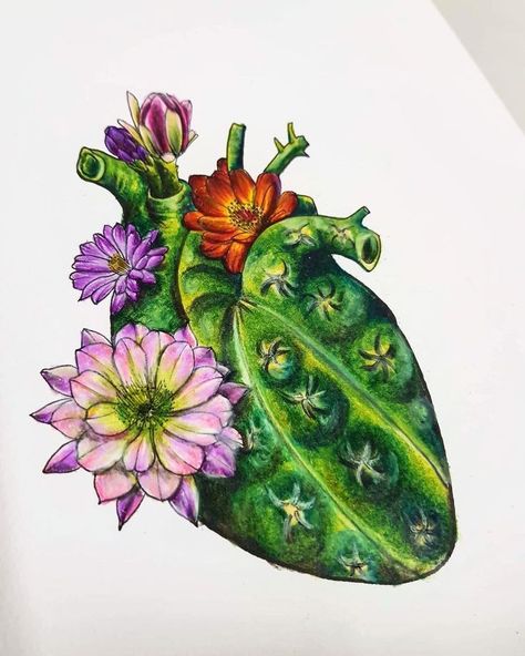 Sketchbook Flowers, Mexican Art Tattoos, Cactus Tattoo, Heart Drawing, Cactus Art, Popular Tattoos, Mexican Art, Anatomy Art, Mexican Folk Art