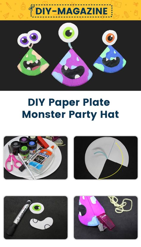 how to make Paper plate monster craft for kids and toddlers preschoolers Silly Hats For Kids Diy, Halloween Hats Diy, Crazy Hat, Monster Craft, Monster Hat, Hats For Kids, Crazy Hat Day, Silly Hats, Paper Halloween