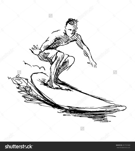 Surfer Drawing, Surfer Tattoo, Surf Drawing, Surf Tattoo, Surfer Art, Wave Drawing, Surf Painting, Surfboard Art, Hand Sketch