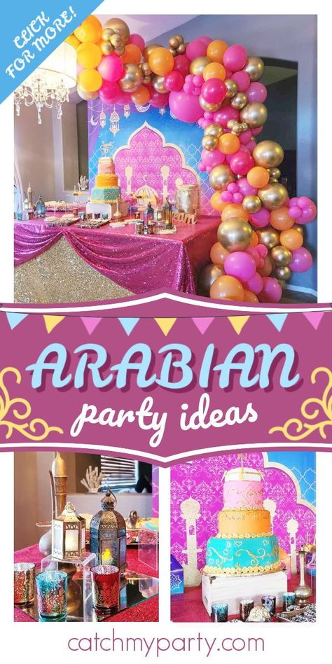 Arabian Nights Decor, Arabic Night Party Ideas, Arabian Nights Theme Party, Arabian Party, Baby Party Themes, Spa Day Party, Arabian Nights Theme, Princess Jasmine Birthday Party, Arabian Nights Party