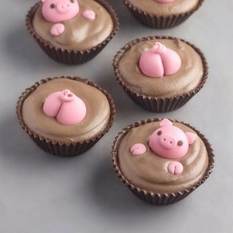 Food Arrangement, Piggy Party, Muffin Cupcakes, Pig Cupcakes, Novelty Cake, Cupcakes Ideas, Cupcake Wars, Cupcake Cake Designs, Animal Cupcakes