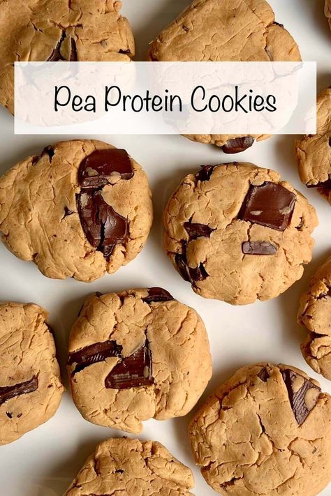 These pea protein cookies are perfect if you’re looking for ways to boost your intake of plant-based protein. They’re made with unsweetened pea protein powder. Pea Protein Cookies, Pea Protein Powder Recipes, Pea Protein Recipes, Protein Powder Cookies, Yummy Chocolate Desserts, Protein Dessert, Protein Meal Plan, Flourless Peanut Butter Cookies, Flourless Cookies