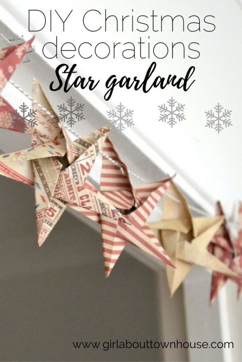 Star Garland Christmas, Stars Garland, Bunting Diy, Paper Bunting, Diy Christmas Garland, Origami Star, Diy Christmas Decorations, Star Garland, Navidad Diy