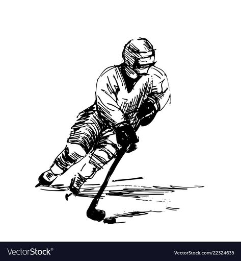 Hockey Players Drawing, Hockey Drawing Sketches, Hockey Illustration Art, Ice Hockey Drawing, Hockey Player Drawing, Ice Hockey Tattoo, Hockey Tattoo Ideas, Rush Illustration, Hockey Painting