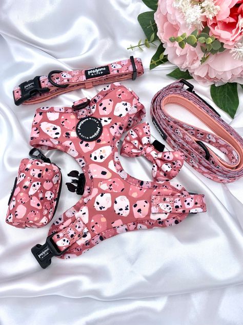 Cute Dog Harness And Leash, Girl Dog Accessories, Cute Dog Harness, Pink Terrazzo, Dog Treat Bag, Luxury Dog Collars, Dog Poop Bag Holder, Dog Collar Boy, Puppy Harness