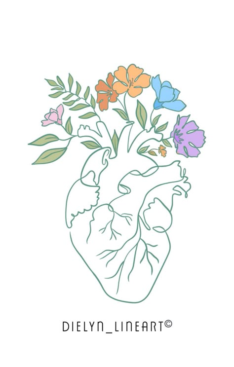 Heart, flowers, flowery, logo, line art, wallpaper, line drawing Happy Life Drawing, One Line Heart, Heart Flower Drawing, Heart With Flowers Drawing, One Line Flower Drawing, Watercolor Woman, Heart Doodle, Line Flower, Heart Illustration