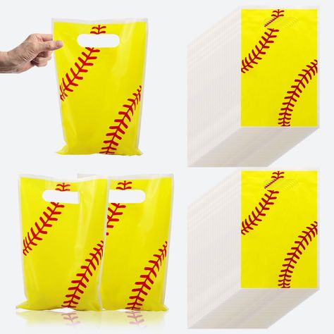 PRICES MAY VARY. 【What You Get】Package includes 100 pieces of softball plastic gift bags, a sufficient quantity to meet your decoration needs. 【Enough Space for Storing】Each softball goodie bag measures 160x250mm/6.4x10inches, which is convenient to put in or taking out treat candies, suitable for you to put more food in the bag and enjoy with your guests and friends. 【Premium softball goodie bags】Softball theme favor bags are made of quality plastic, which is sturdy, lightweight, and not easy t Softball Bags Diy Team Gifts, Softball Goodie Bags For Players, Softball Team Gifts Goody Bags, Softball Good Luck Gifts Treat Bags, State Softball Goodie Bags, Softball Goodie Bags, Softball Party Favors, Halloween Softball, Softball Game Day