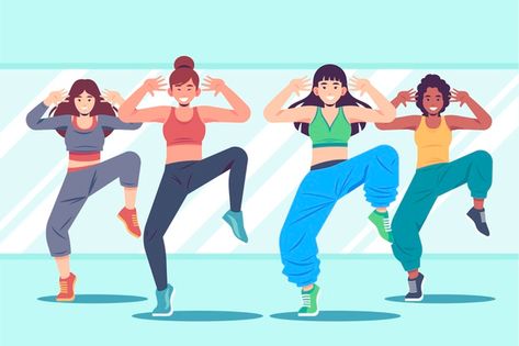 Free Vector | Flat-hand drawn dance fitness class illustration Class Illustration, Happy Old People, Women Fitness Photography, Zumba (dance), Dance Logo, Class Poster, People Having Fun, Zumba Dance, Dance Cardio