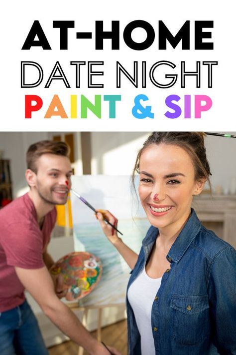 Paint Your Partner Date Night, Sip And Paint Date Night At Home, Couple Painting Date Ideas, Paint Date Night At Home, Paint And Sip Date, Painting Date Ideas, Paint Night At Home, Couples Craft, Date Night Basket