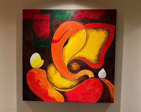 God Wall Decor, Modern Indian Art, Ganesh Art Paintings, Wall Decor Abstract, Oil Pastel Paintings, Ganesh Art, Lord Ganesha Paintings, Ganesha Painting, Ganesha Art