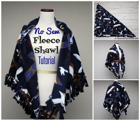 No Sew Fleece Shawl Tutorial Projects With Fleece Fabric, Fabric Shawls And Wraps Sewing, No Sew Shawl Wraps, Fleece Tie Scarf No Sew, Wheelchair Shawls Wrap Pattern, Fleece Shawls And Wraps Diy, Polar Fleece Shawl Free Pattern, Shoulder Wrap Shawl, Fleece Shawl Pattern