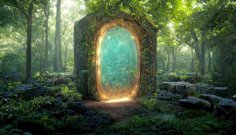 Premium Photo | In the center of a green forest illuminated by sunlight stands a portal to another dimension 3d illustration Magical Portal, Minecraft Tree, Witchy House, Fairy Aesthetic, Live Animals, Driftwood Art, Spiritual Art, Another World, 3d Illustration