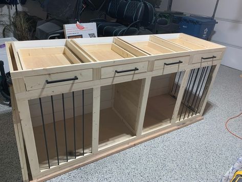 Tall Double Dog Kennel TV Stand DIY Plans - Build Blueprint Tv Stand Diy Plans, Tv Stand Dog Kennel, Dog Kennel Furniture Diy, Kennel Tv Stand, Tv Stand Diy, Double Dog Kennel, Crate Tv Stand, Custom Dog Kennel, Double Dog Crate