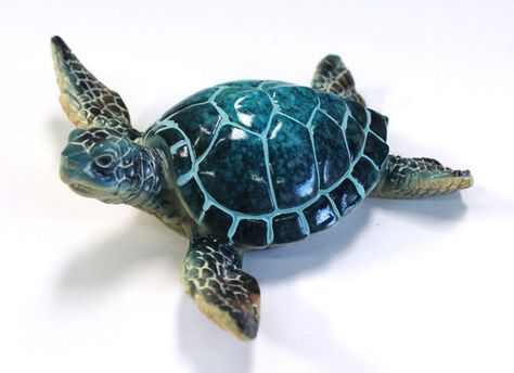 Blue Sea Turtle, Resin Sea, Clay Turtle, Turtle Images, Ocean Turtle, Hawaii Wall Art, Turtle Sculpture, Sea Turtle Art, Turtle Figurines